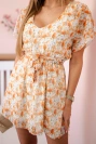 Floral dress tied at the waist ecru