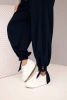 Women's pants with wide legs and ties at the bottom navy blue