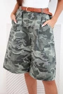 Women's summer shorts with a belt and camouflage pattern khaki