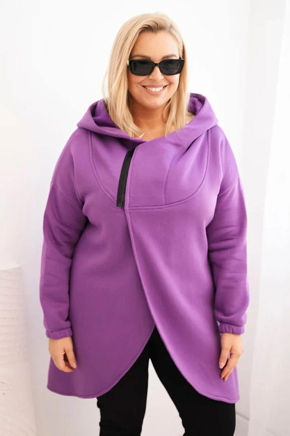 Women's Plus Size insulated hoodie with an asymmetrical zipper dark purple