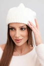 Women's winter hat with ears and ribbed knit K440 ecru