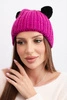 Women's winter wool hat with pom-pom K433 fuchsia