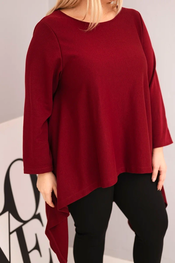 Dámská tunika Plus Size bavlněná s asymetrickým střihem bordová