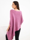 Damenpullover Poncho aus Mohair asymmetrisch mit weitem Ausschnitt dunkel rosa