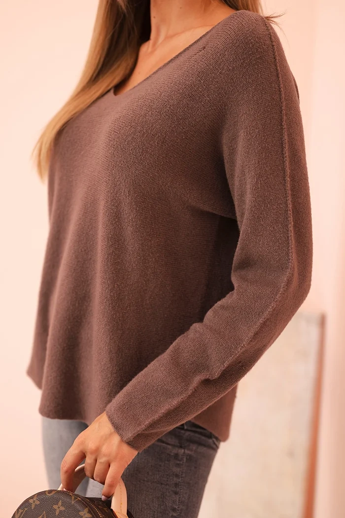Damenpullover aus Viskose mit V-Ausschnitt mocca