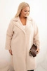 Dámský kabát Plus Size s vlnou a velkým límcem béžový