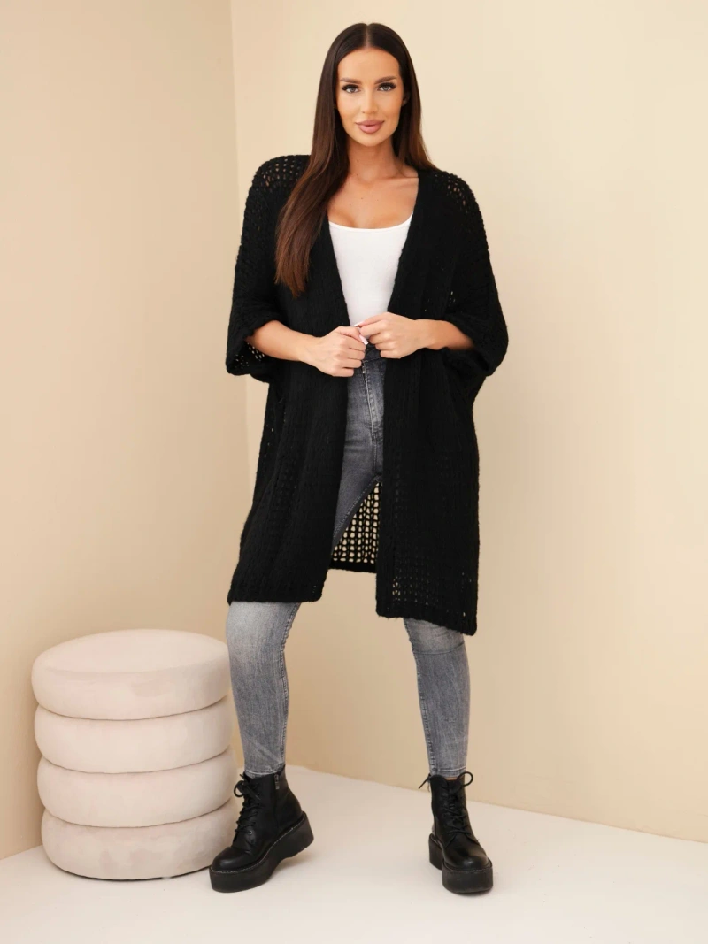 Dámský svetr oversize s volným pletením bez zapínání černý