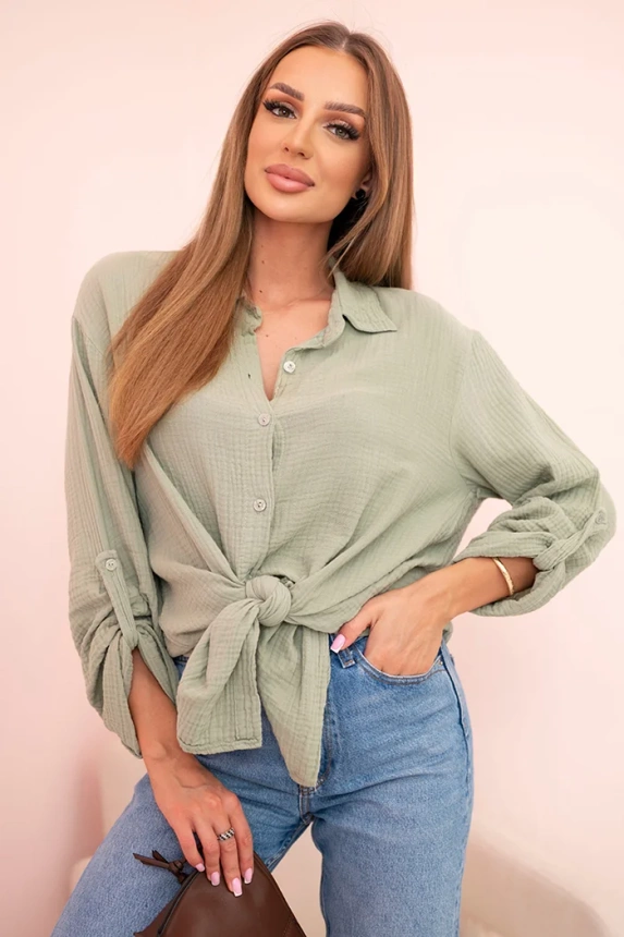 Bavlněná mušelínová košile oversize světlá khaki