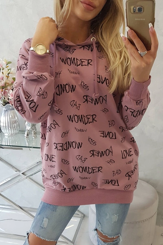 Sweatshirt with inscriptions dark pink