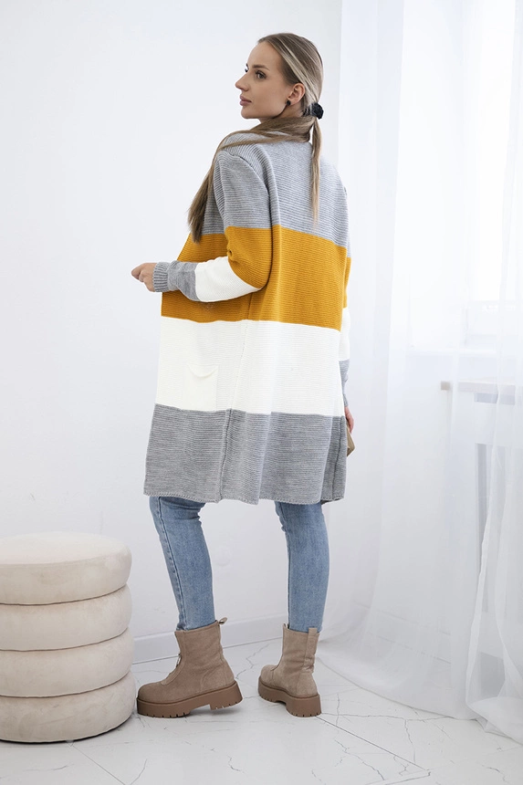 Sweater Cardigan in the straps gray+mustard