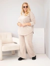 Dámska sada Plus Size z viskózy zamatová so širokými nohavicami a mikinou béžová