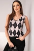Women's sleeveless viscose blouse with diamonds and frill at the neckline black