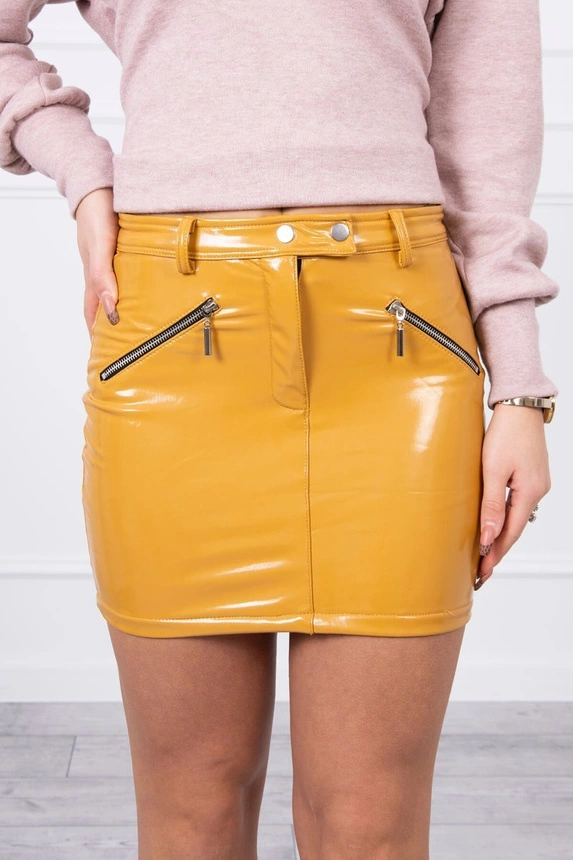 Skirt with decorative zippers mustard