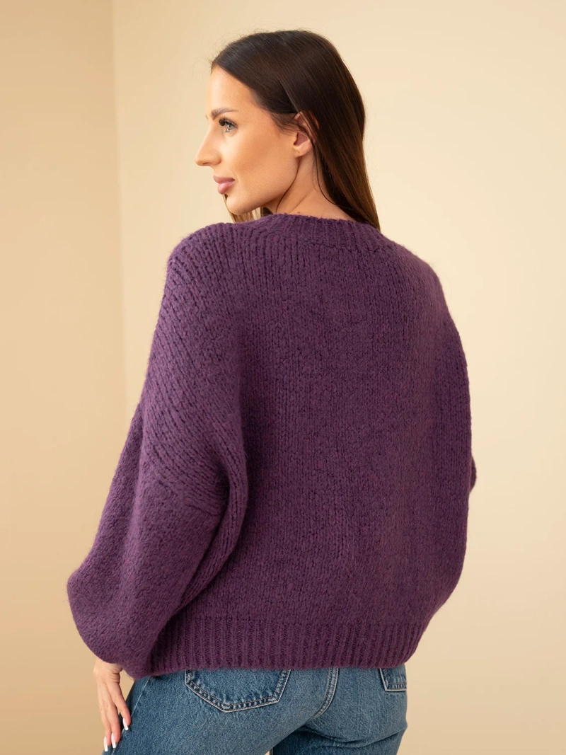 Damen Oversize Pullover mit Rundhalsausschnitt und Bündchen dunkelviolett