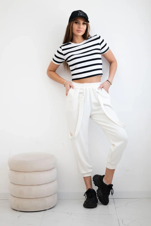 Trousers with decorative stripes buttery-fabric ecru