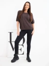 Damen Baumwollpullover mit kurzen Ärmeln und Lochmuster braun