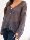 Women's sweater made of 70% kid mohair with buttons with a worn effect graphite