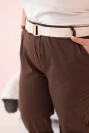 Spodnie damskie bawełniane Plus Size z paskiem brązowe