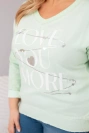 Damenbluse Plus Size mit dem Aufdruck Love You More mintgrün