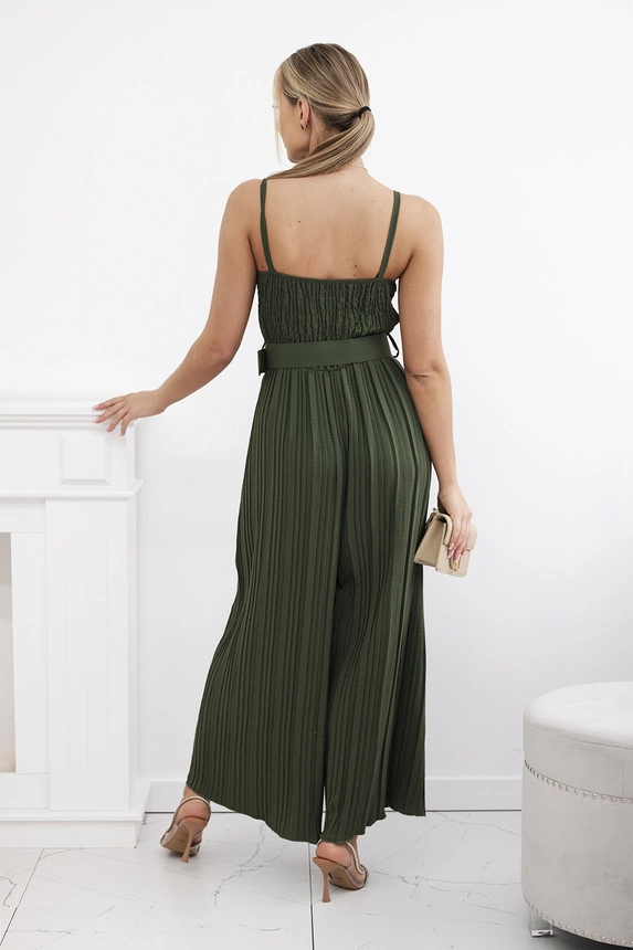 Pleated jumpsuit with straps khaki