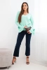 Women's ribbed blouse with a V-neck and ruffles on the sleeves mint