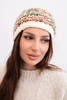 Damenwintermütze mit buntem Garn und elastischem Bündchen K352 ecru+grün+camel