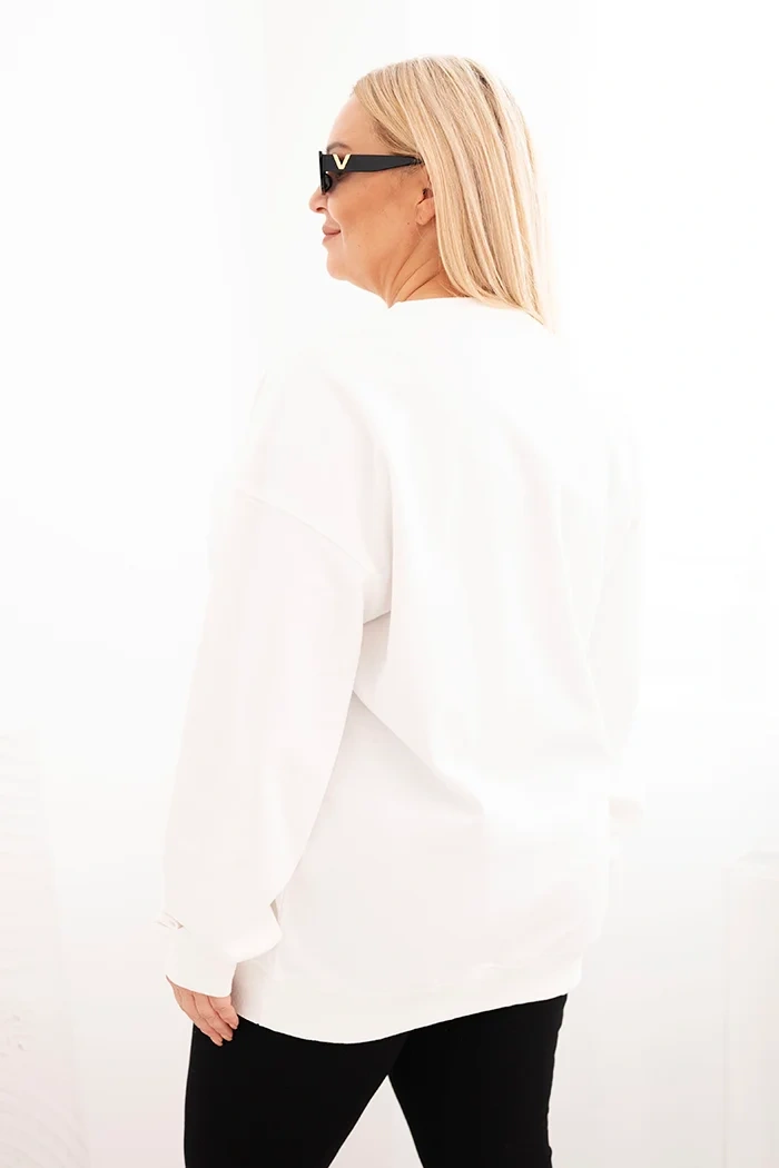 Women's Plus Size Loopback Cotton Basic Sweatshirt with Round Neck white