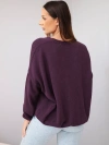 Women's cotton oversized button-up sweater with V-neck plum