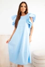 Damen Baumwollkleid mit Rüschenärmeln blau