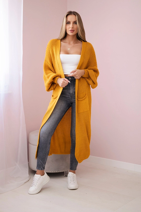 Pullover lange Strickjacke Senf