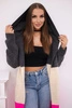Striped hooded cardigan sweater graphite + beige + pink neon