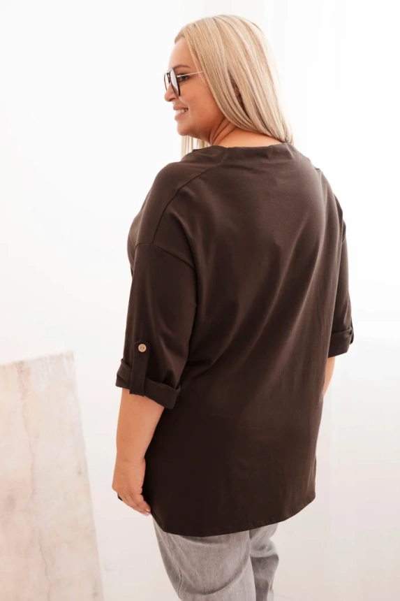 Damenbluse Plus Size aus Baumwolle mit lockerer Passform und Wasserfallausschnitt braun