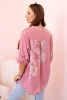 Women's cotton blouse with a floral pattern and dark pink buttons