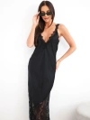 Women's viscose maxi dress with lace and V-neck black