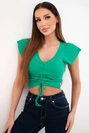 Women's ribbed striped spaghetti-strap top with ruffle green