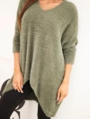 Sweter damski Plus Size z dekoltem V khaki