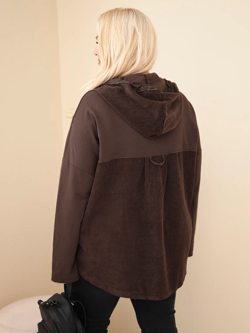 Women's Plus Size cotton hoodie with buttons brown
