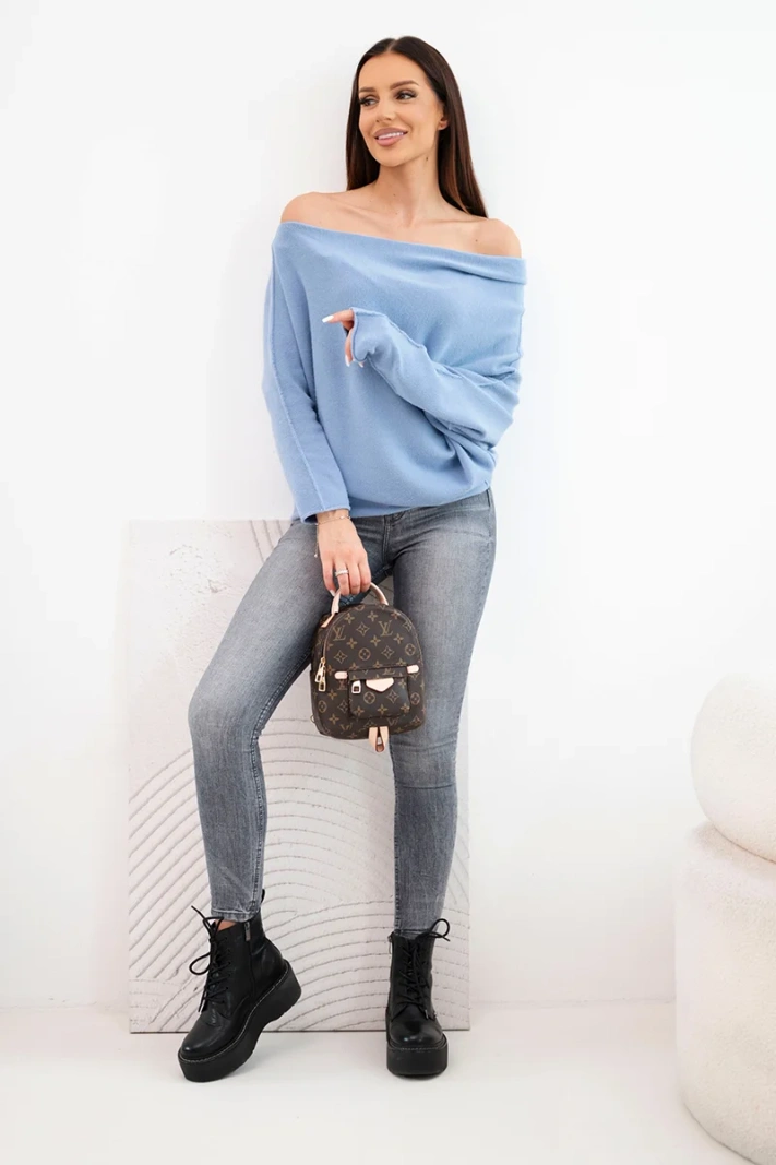 Asymmetrical batwing women's viscose sweater denim