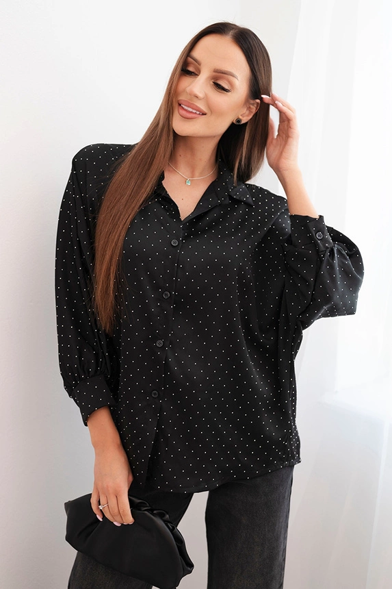 Elegant women's blouse made of viscose with buttons and a collar black