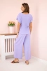 Viscose set pleated blouse + trousers light purple