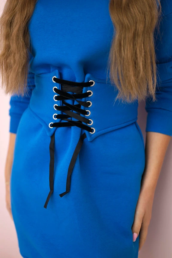 Insulated dress with a decorative belt mauve blue