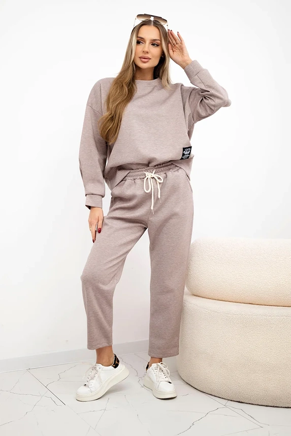 Set maslová látka mikinové + nohavice béžová melanž