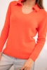Women's sweater made of baby alpaca with a collar and V-neck orange