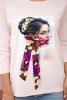 Blouse with graphics and colorful bow 3D powdered pink