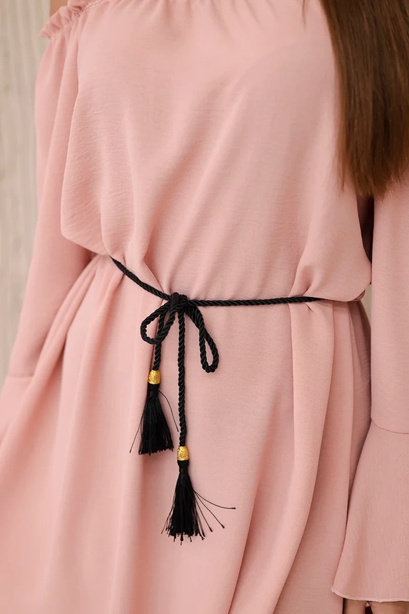 Dress tied at the waist with a drawstring powder pink