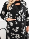 Moteriškas elegantiškas paltas Plus Size leopardu su atvartais juodas