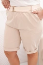 Damen Baumwoll-Shorts in Plus Size mit Gürtel hellbeige