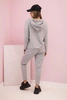 Women's cotton tracksuit set with a hood and print gray