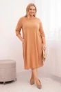 Damen Baumwollkleid Plus Size mit umgeschlagenen Ärmeln und Taschen camelowa