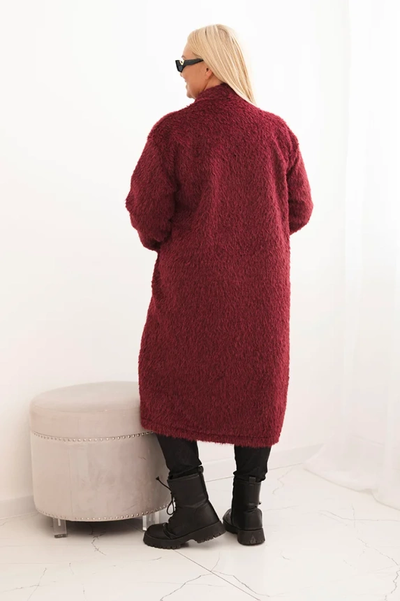 Damen Plus Size Mantel aus Viskose ohne Verschluss mit Taschen pflaumenfarben